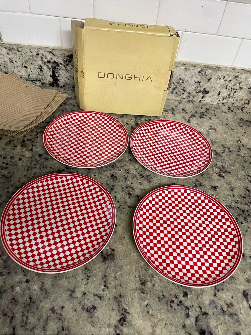Vintage Donghia Red & White checkmate Checker Dessert Plates toscany Japan Coll